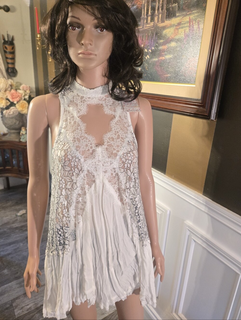 Free People White Lace High-Neck Chemise
